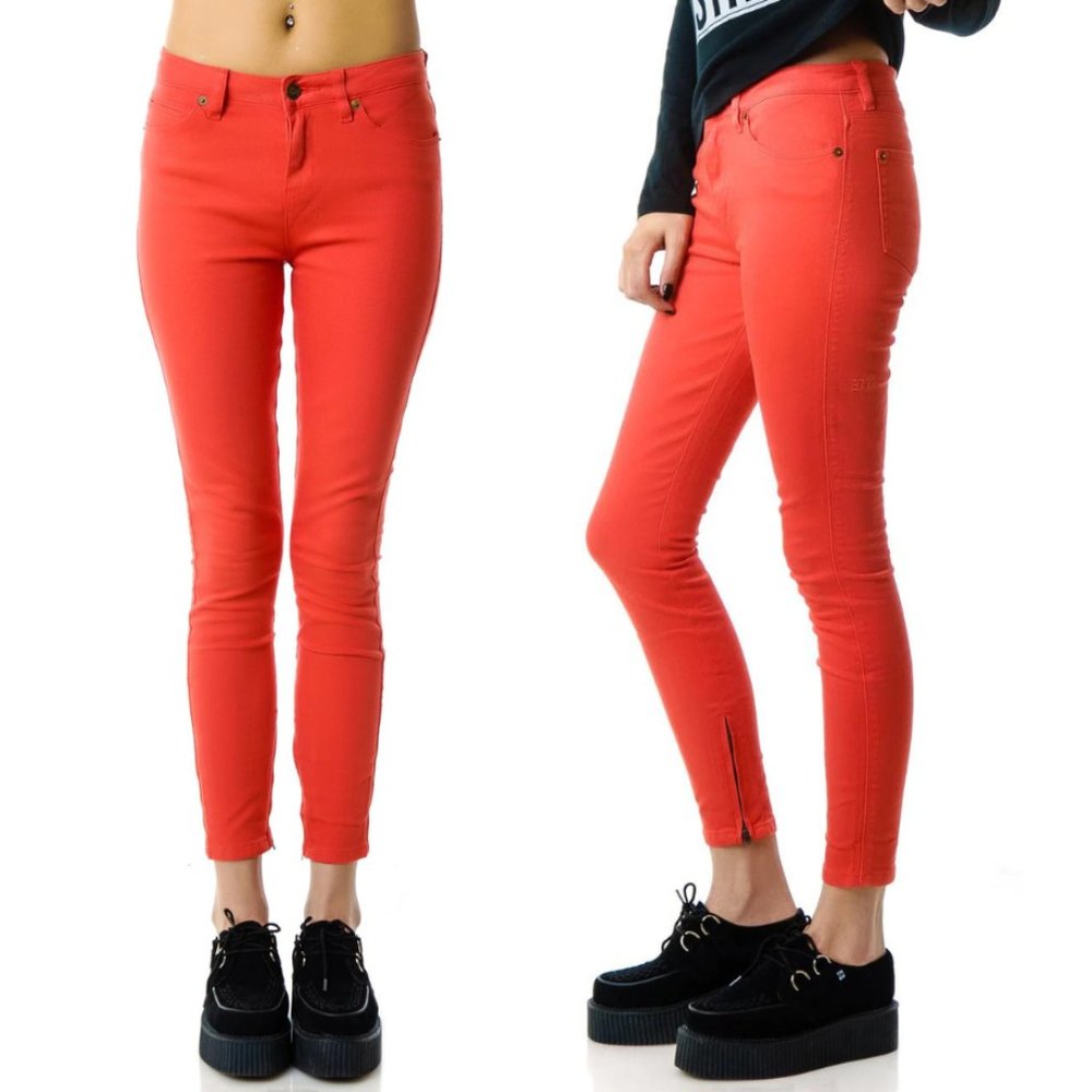 American Rag Skinny Jeans Ankle Zip Rust Orange Stretch Denim SZ 29